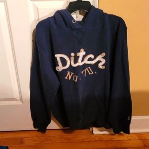 Ditch Plains logo navy blue hoodie raw edge loose fit unisex sweatshirt